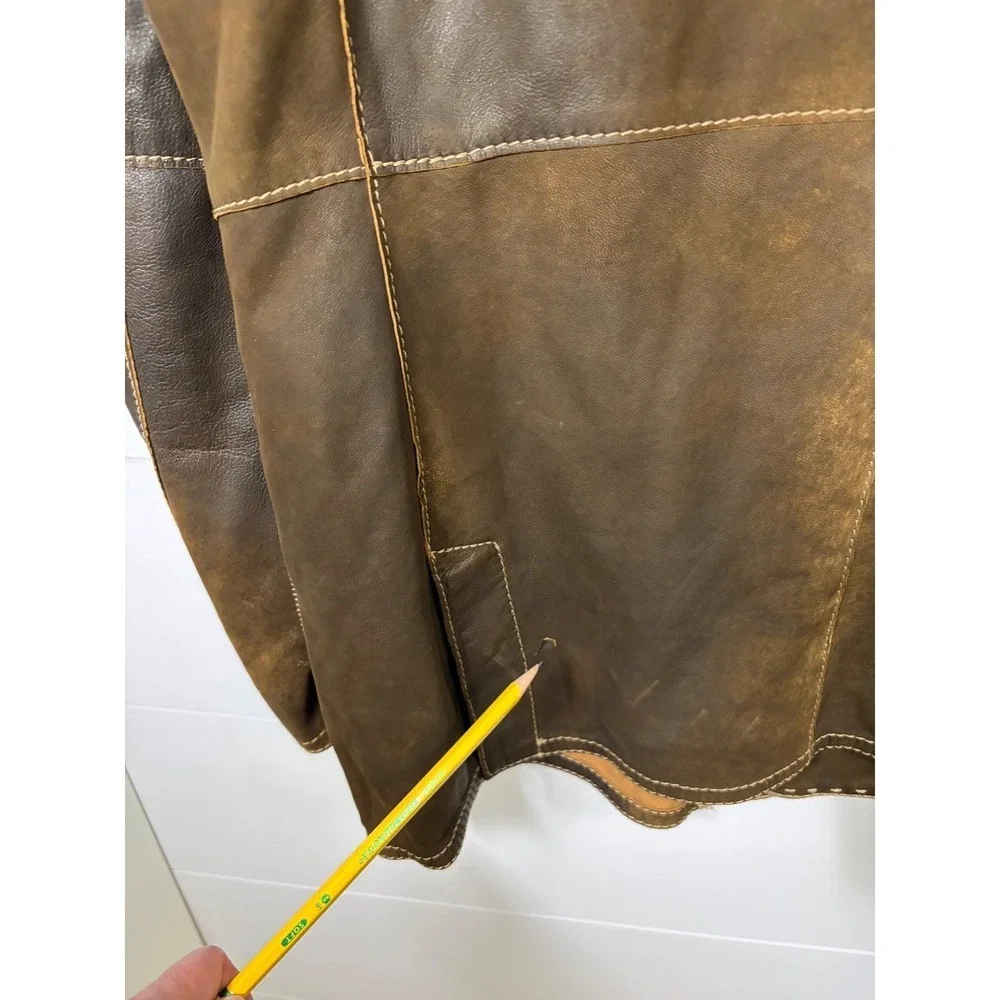 Vintage Gimo's‎ Leather Jacket Lightweight US L 44 Brown Distressed Italy READ